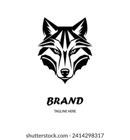 Wolf logo template. Vector The front view of the symmetrical wolf looks dangerous. Vector icon