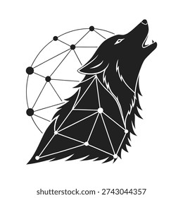 wolf logo vector line art monocrome