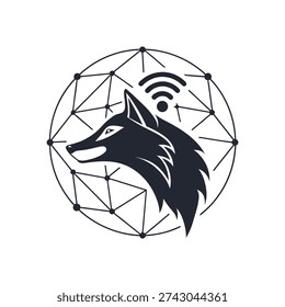 wolf logo vector line art monocrome