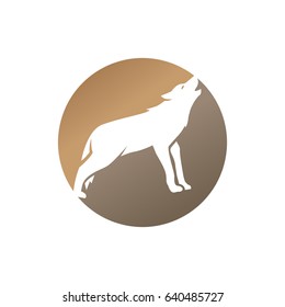 Wolf logo white with round gold and brown circle