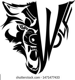 wolf logo of wild animal vector in beast face and silhouette of coyote or wolves