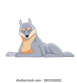Wolf lying down. Cartoon vector flat style illustration isolated on a white background.