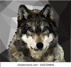 Wolf made using polygonal graphics, the figure consists only of triangles