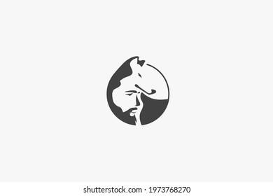 wolf and man face in circle logo