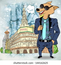 A wolf man felted cold . background vector