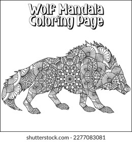 Wolf Mandala Coloring Page for kids svg