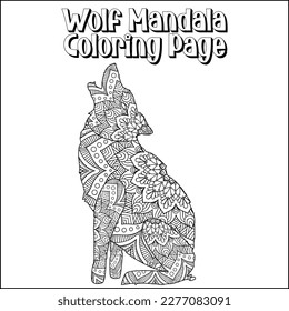 Wolf Mandala Coloring Page for kids svg
