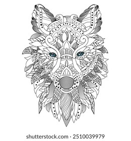 wolf Mandala colouring book design illustration 