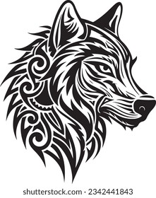wolf mandala head, tatoo pattern, doodle ornament svg