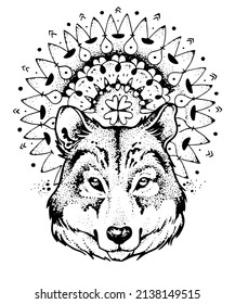 Wolf Mandala Head Vector Dot Work