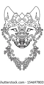 Wolf mandala pattern print illustration vector