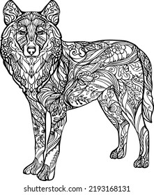 Wolf Mandala Vector Black And White Illustration 