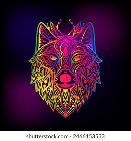 Wolf mandala. Vector illustration. Adult coloring page. Spiritual Animal in Zen boho style. Psychedelic mystical print