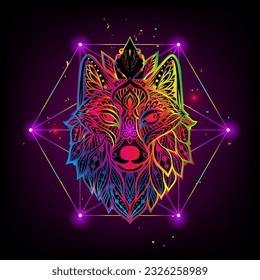 Wolf mandala. Vector illustration. Esoteric Sacred geometry. Spiritual Animal in Zen boho style. Psychedelic mystical print svg