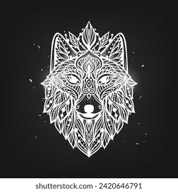 Wolf mandala. Vector illustration. Esoteric Sacred geometry. Spiritual Wild Animal in Zen boho style. Black and white print svg