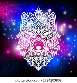 Wolf mandala. Vector illustration. Spiritual Animal in Zen boho style. Psychedelic mystical space print. Mystical totem svg