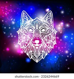 Wolf mandala. Vector illustration. Spiritual Animal in Zen boho style. Psychedelic mystical space print. Mystical totem svg
