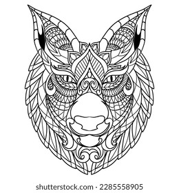 Wolf Mandala Zentangle Illustration in Lineal Style Coloring Book svg