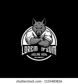 wolf martial arts athletes  round emblem logo vector template