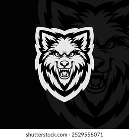 Wolf mascot animal esport illustration, black white