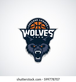 Wolf mascot for a basketball team on a white background. Vector illustration.