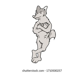 Wolf Mascot with Crossed Arms Gesture Illustration