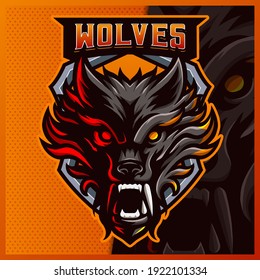 Wolf mascot esport logo design illustrations vector template, Silhouette Fox logo for team game streamer youtuber banner twitch discord