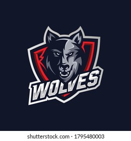 Wolf Mascot E-Sports Logo Design Vector Illustration