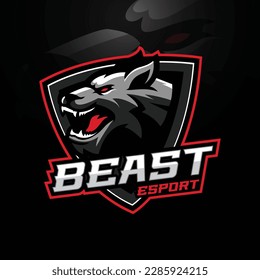 wolf mascot gaming logo design vector