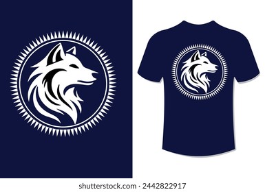 Wolf Mascot Logo Concept T-Shirt Design Vector Illustration.Suitable For Logo, Wallpaper, Banner, Background, Card, Book Illustration, Sticke