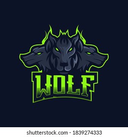 Diseño del logo de la mascota Wolf. Tres lobos negros para jugar