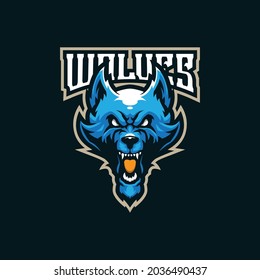 Wolf mascot logo design vector with modern illustration concept style for badge, emblem and t shirt printing. Angry head wolf illustration for sport and esport team.