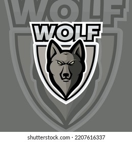 Logo de la mascota Wolf. Ilustración de color gris.