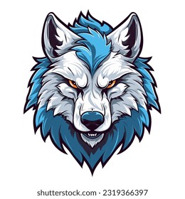 Wolf mascot sport logo design. Wolf animal mascot head vector illustration logo. Wolf head emblem design for eSports team. Character for sport and gaming logo concept. White background.
