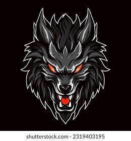 Diseño del logo deportivo de la mascota Wolf. Logo de la ilustración del vector de la cabeza de la mascota de lobo. Diseño del emblema de la cabeza del tigre para el equipo de eSports. Carácter para el concepto de logotipo deportivo y de juegos. Fondo negro.