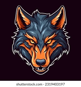 Wolf mascot sport logo design. Wolf animal mascot head vector illustration logo. Wolf  head emblem design for eSports team. Character for sport and gaming logo concept. Black background.