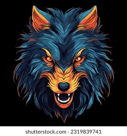 Wolf mascot sport logo design. Wolf animal mascot head vector illustration logo. Wolf head emblem design for eSports team. Character for sport and gaming logo concept. Black background.