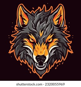 Wolf mascot sport logo design. Wolf animal mascot head vector illustration logo. Wolf head emblem design for eSports team. Character for sport and gaming logo concept. Black background.