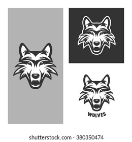 Wolf mascot for sport teams. Monochrome trendy design element for t-shirt prints, posters, logos and labels. Vintage vector illustration.