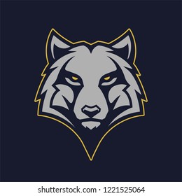 Wolf mascot vector art. Frontal symmetric image of wolf looking dangerous. Vector icon.
