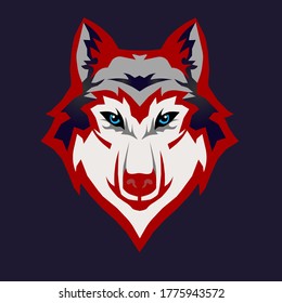 Wolf mascot vector art. Frontal symmetric image of wolf looking dangerous. Vector icon.