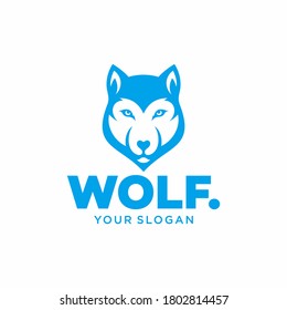 Wolf mascot vector art. Frontal symmetric image of wolf looking dangerous. Vector icon.