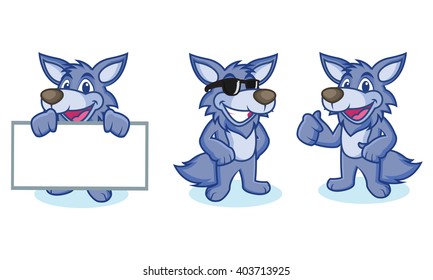 Wolf Mascot Vector happy, ppose and bring board