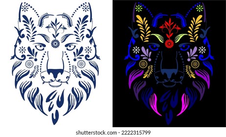 wolf mexican talavera puebla art illustration set pack in vector format