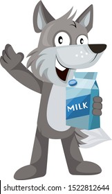 Wolf mit Milch, Illustration, Vektorgrafik auf weißem Hintergrund.