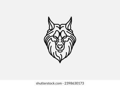 wolf monoline logo design vector in black color