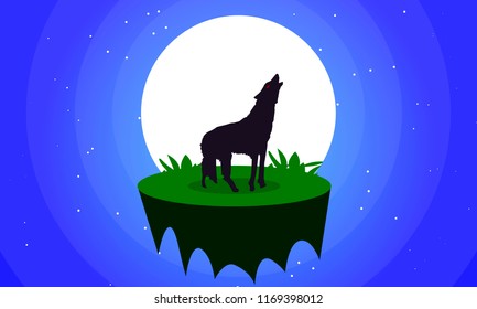 wolf and moon