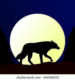 Wolf and moon