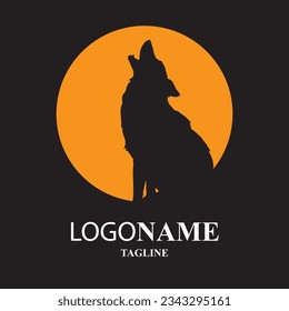 Wolf and moon animal logo
