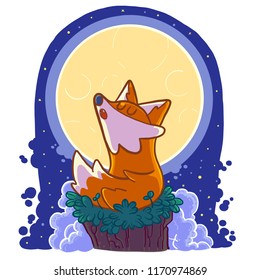   Wolf in the moon, Cartoon vector illustration.